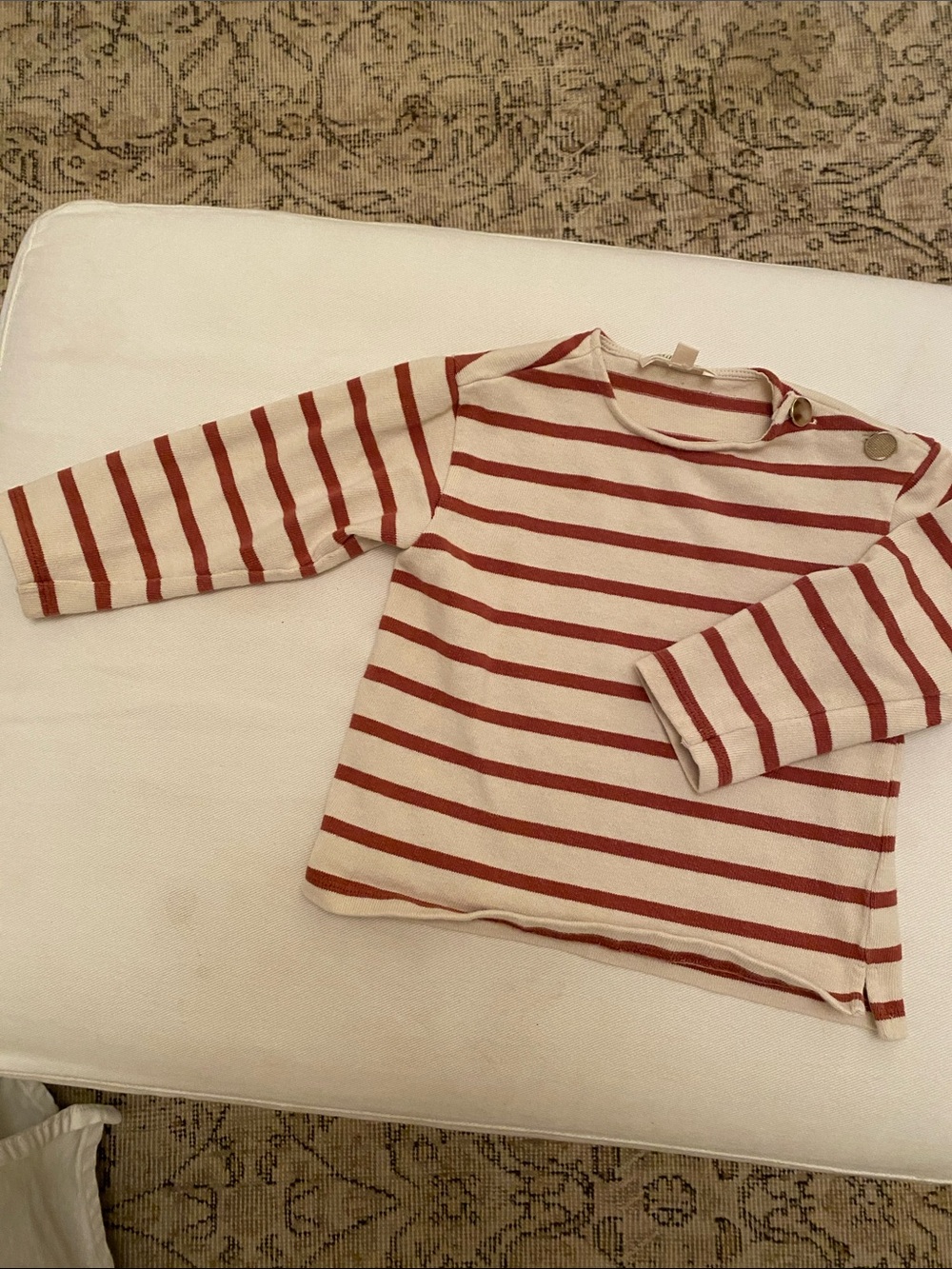 Sezane Cream and Rust-Striped Long Sleeve Kids Tee